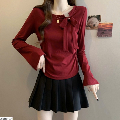AM0728 ÁO DÀI TAY PHỐI NƠ THỜI TRANG