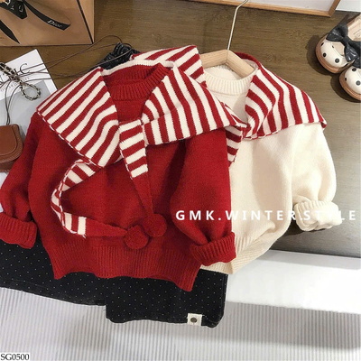 SG0500 ÁO LEN KHĂN CHOÀNG PHỐI QUẦN CHẤM BI