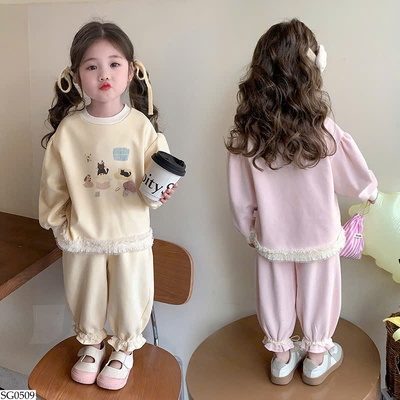 SG0509 BỘ NỈ MÈO PHỐI REN BG