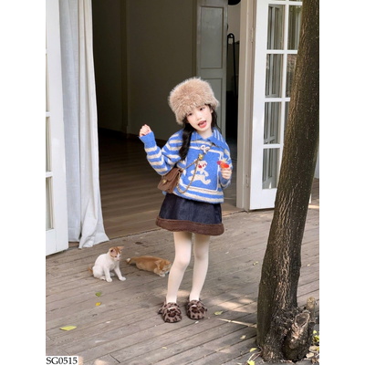 SG0515 SET ÁO LEN KẺ MIX CV JEAN LÓT LÔNG