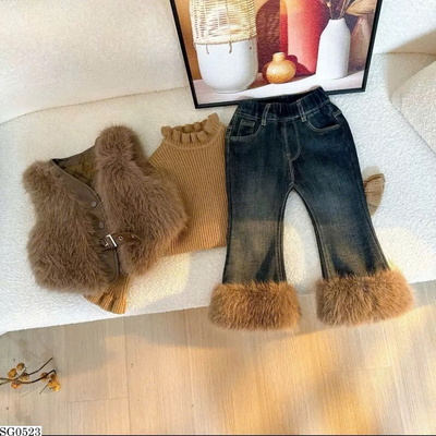 SG0523 SET ÁO GILE LÔNG PHỐI QUẦ JEANS ỐNG LOE