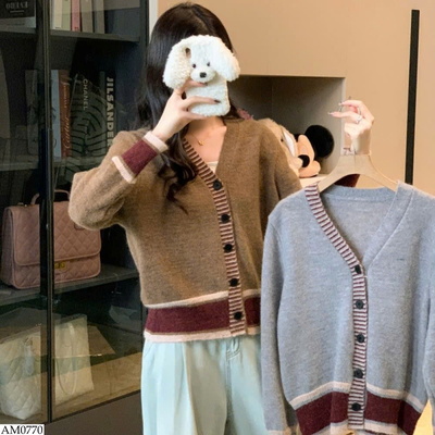 AM0770 ÁO CARDIGAN PHỐI SỌC 2 MÀU