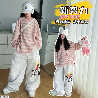 SG0555 ÁO KẺ PHỐI QUẦN NỈ MICKEY CHO BG