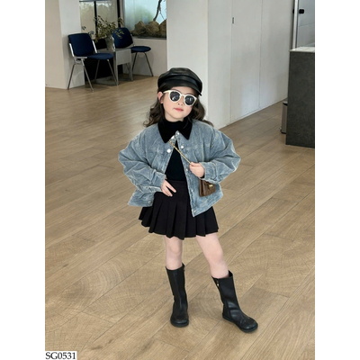 SG0531 ÁO KHOÁC PHỐI CHÂN VÁY XẾP LY CHO BÉ