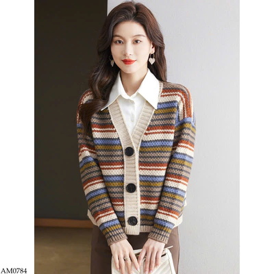 AM0784 ÁO CARDIGAN LEN PHỐI MÀU CHO NỮ