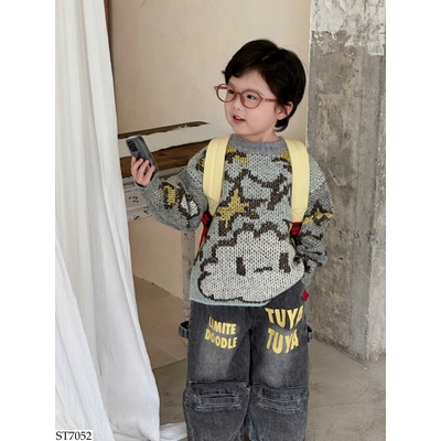 ST7052 SET ÁO LEN MIX QUẦN JEAN ỐNG RỘNG