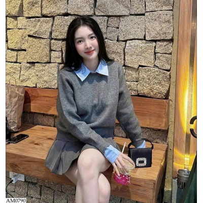 AM0790 ÁO LEN PHỐI CỔ SƠ MI