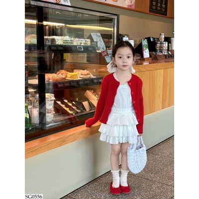 SG0556 SET CARDIGAN ĐỎ 3 CHI TIẾT BÉ GÁI 