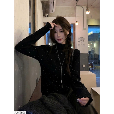 AM0801 ÁO GIỮ NHIỆT CHẤM BI CỔ CAO