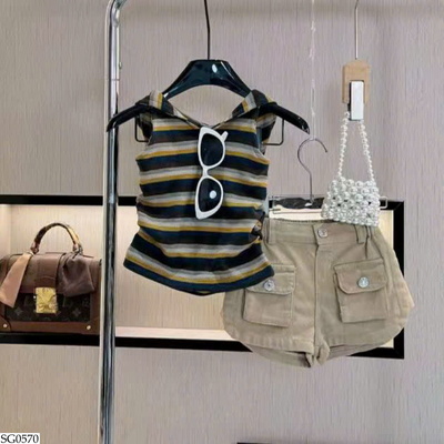 SG0570 SET ÁO KẺ MIX QUẦN SHORT BG