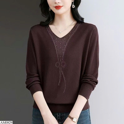 AM0829 ÁO LEN CỔ V TRUNG NIÊN