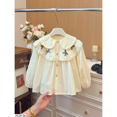 AG9126 ÁO BÈO NƠ CỔ SEN CHO BÉ