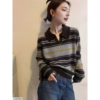 AM0860 ÁO POLO LEN KẺ NỮ