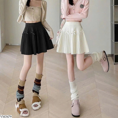 VM3479 CHÂN VÁY XẾP LY MIX NƠ