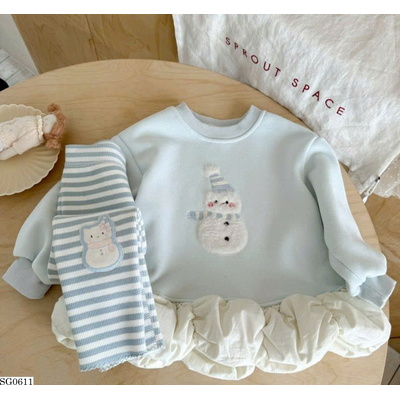 SG0611 SET NỈ NGƯỜI TUYẾT ÁO BÈO PHỐI QUẦN LEGGING KẺ SỌC