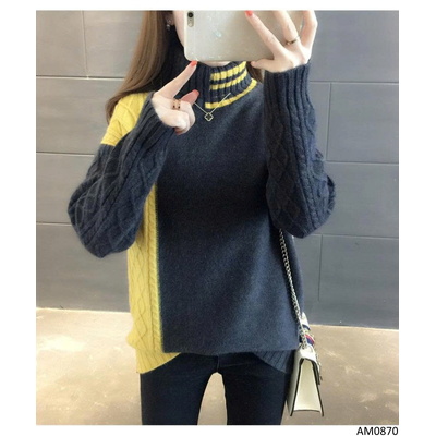 AM0870 ÁO LEN CỔ LỌ PHỐI MÀU SIÊU XINH