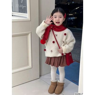 SG0617 SET ÁO LEN MIX CHÂN VÁY CARO BG