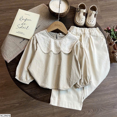 SG0604 -GIÁ MỚI 12/12- SET ÁO SƠ MI CỔ BÈO MIX QUẦN SUÔNG 
