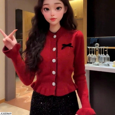 AM0869 ÁO LEN ĐÍNH NƠ TAY LOE 