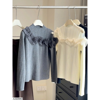 AM0880 ÁO LEN ANNA CUT-OUT PHỐI REN SANG XỊN 