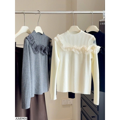 AM0904 ÁO LEN ANNA CUT-OUT PHỐI REN SANG XỊN