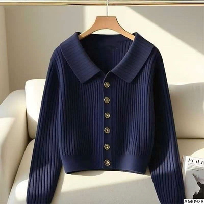 AM0928 ÁO LEN GÂN CỔ BÈO CÀI CÚC