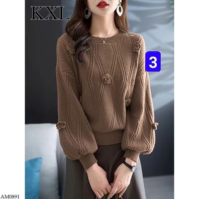 AM0891 ÁO LEN HOA NỔI TAY BỒNG 