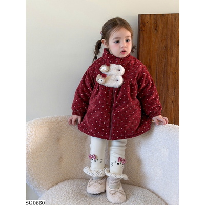 SG0660 SET ÁO KHOÁC CHẤM BI PHỐI QUẦN LEGGING BG