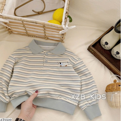 AT0509 ÁO DÀI TAY CỔ POLO KẺ SỌC BT