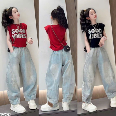 SG0675 SET ÁO TANKTOP RÚT EO MIX BAGGY JEANS