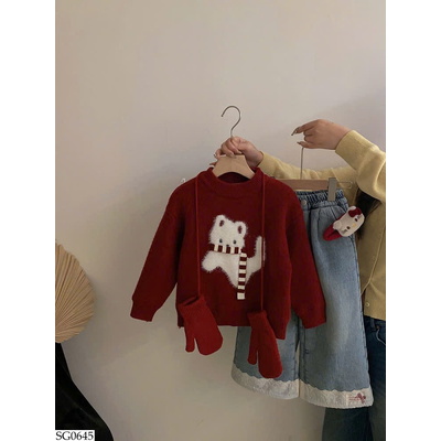 SG0645 SET ÁO LEN MÈO MIX QUẦN JEAN BG