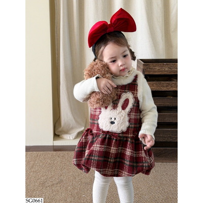 SG0661 SET ÁO LEN MIX VÁY KẺ THỎ BG