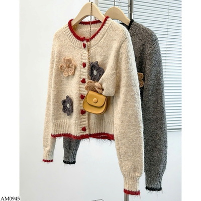 AM0945 ÁO LEN CARDIGAN ĐÍNH HOA 