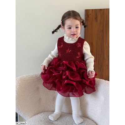 SG0665 SET ÁO LEN MIX VÁY BÈO TẦNG BG