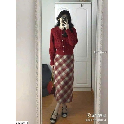 VM3491 CHÂN VÁY DẠ KẺ CARO
