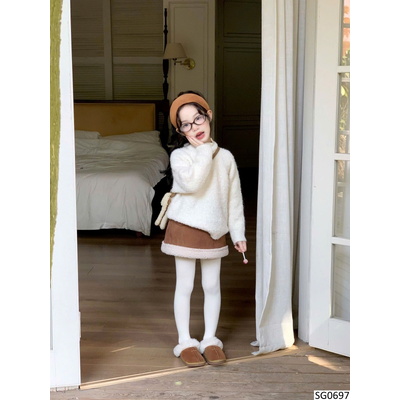 SG0697 SET ÁO LEN MIX CHÂN VÁY NÂU CHO BÉ