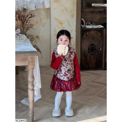 SG0692 SET ÁO LEN MIX VÁY HOA SƯỜN XÁM