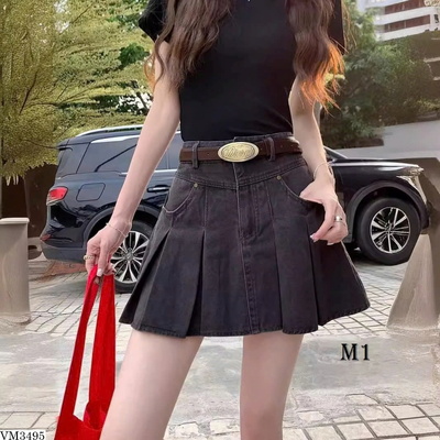 VM3495 VÁY DENIM XẾP LY NỮ