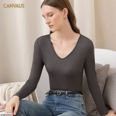 AM0980 ÁO CANVAUS CỔ V DÀI TAY