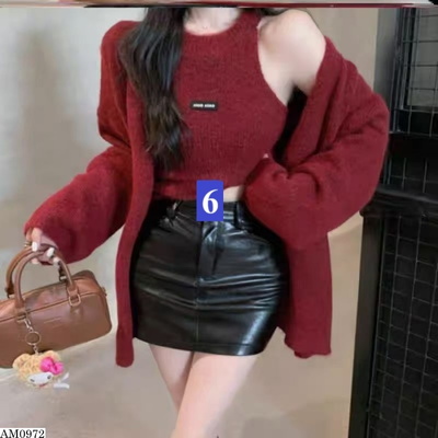 AM0972 ÁO LEN CROPTOP PHỐI CARDIGAN 2 MẢNH