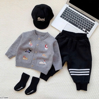 ST7099 SET ÁO CARDIGAN CÚN MIX QUẦN NỈ SỌC
