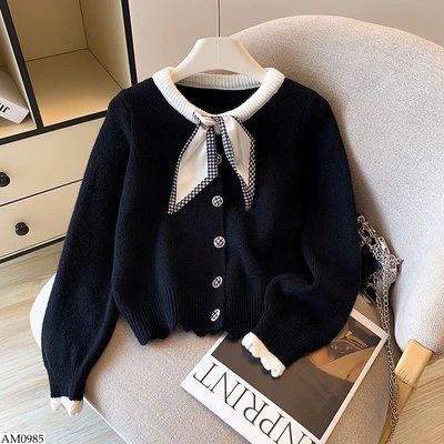 AM0985 ÁO LEN CARDIGAN PHỐI KHĂN