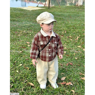 ST7105SET ÁO KHOÁC KẺ CARO PHỐI QUẦN NỈ BT