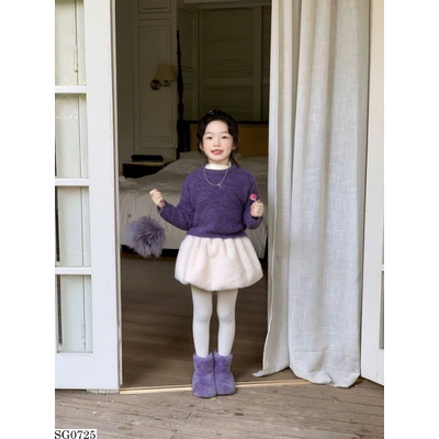 SG0725 SET ÁO LEN TÍM PHỐI CHÂN VÁY BÍ BG