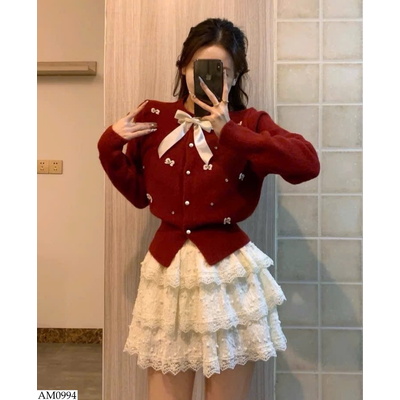 AM0994 ÁO LEN LÔNG THỎ ĐÍNH NƠ NỔI