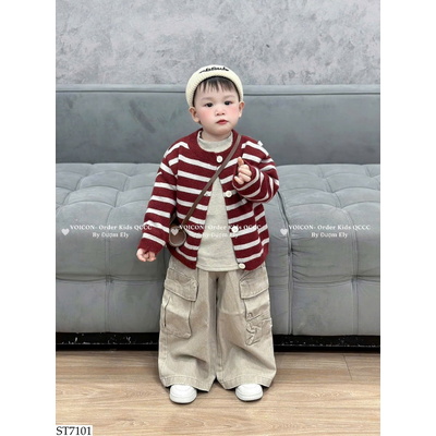 ST7101  SET ÁO CARDIGAN KẺ MIX QUẦN TÚI HỘP