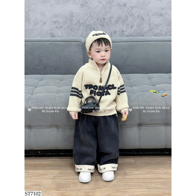 ST7102 SET ÁO LEN CHỮ MIX QUẦN JEAN SUÔNG