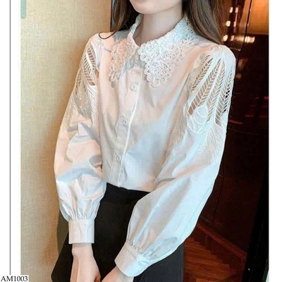 AM1003 ÁO SƠ MI CỔ REN TAY PHỐI LƯỚI 