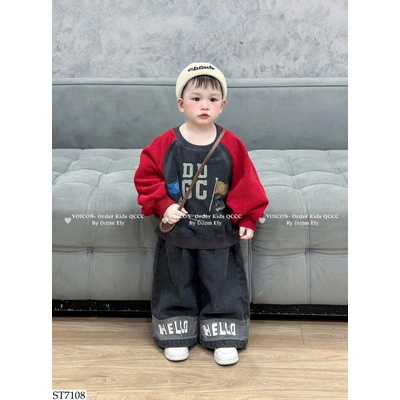 ST7108 SET ÁO NỈ PHỐI MÀU MIX QUẦN ỐNG RỘNG
