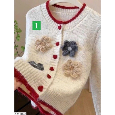 AM1023 ÁO LEN CARDIGAN ĐÍNH HOA NỔI